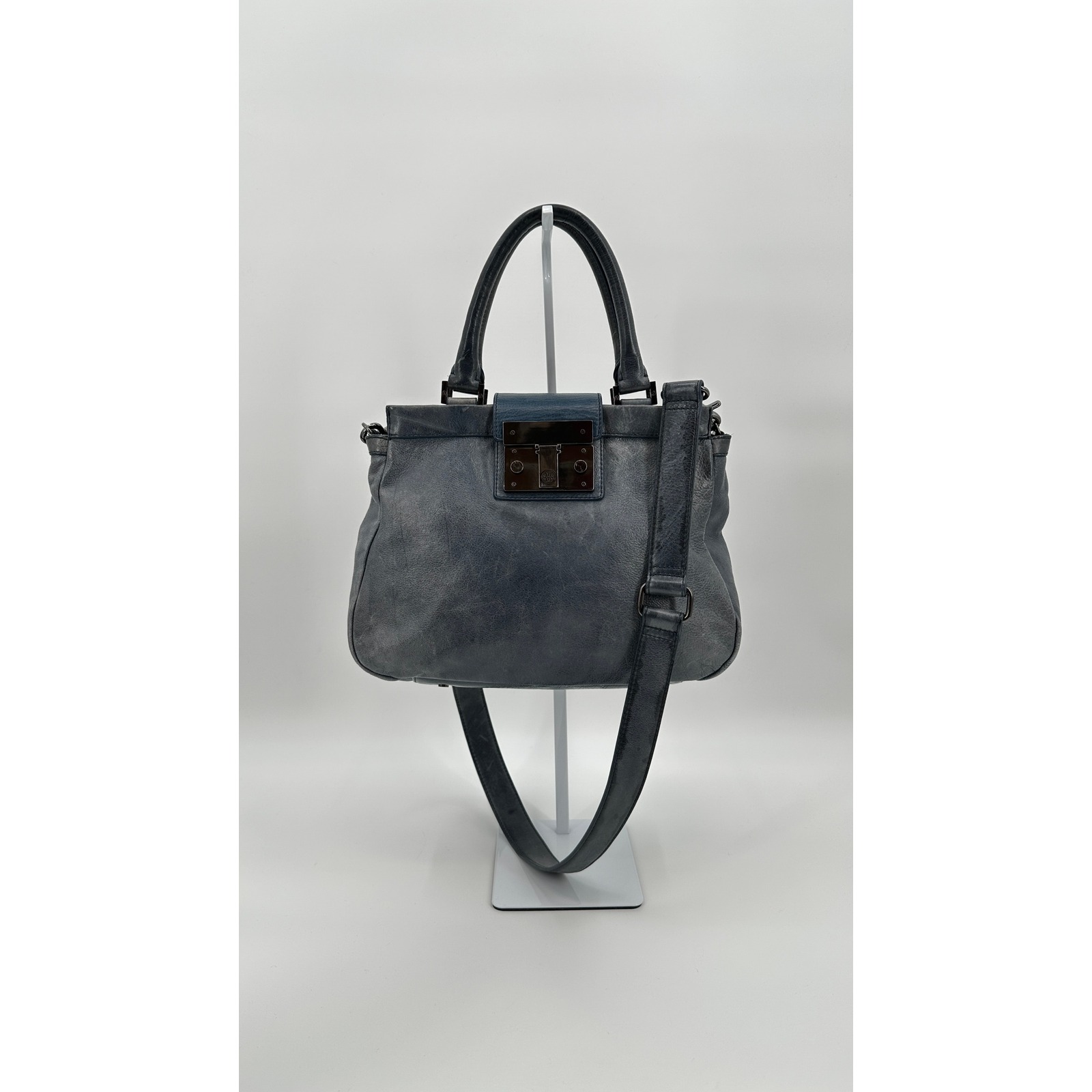 Tory Burch Norah Blue Leather Satchel Crossbody Bag Gunmetal Hardware